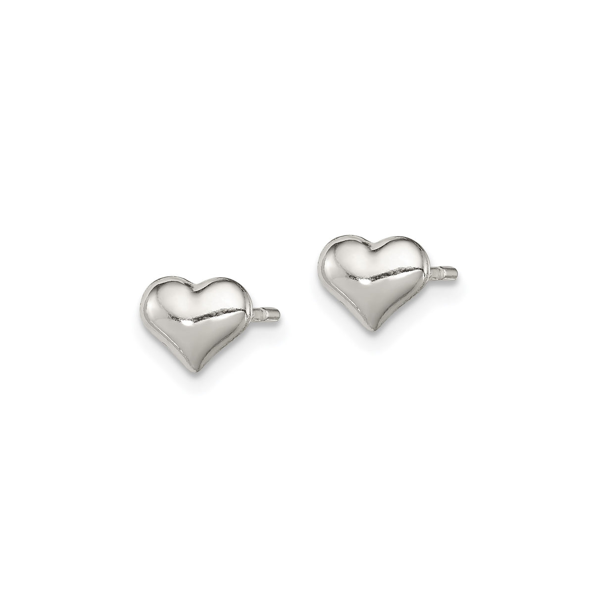 Sterling Silver Heart Stud Earrings with Polished Finish, Minimalist Romantic Design for Women