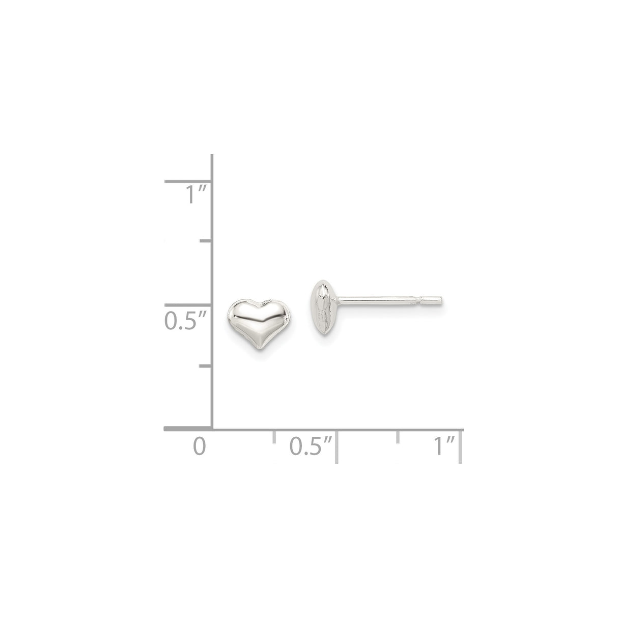 Sterling Silver Heart Stud Earrings with Polished Finish, Minimalist Romantic Design for Women