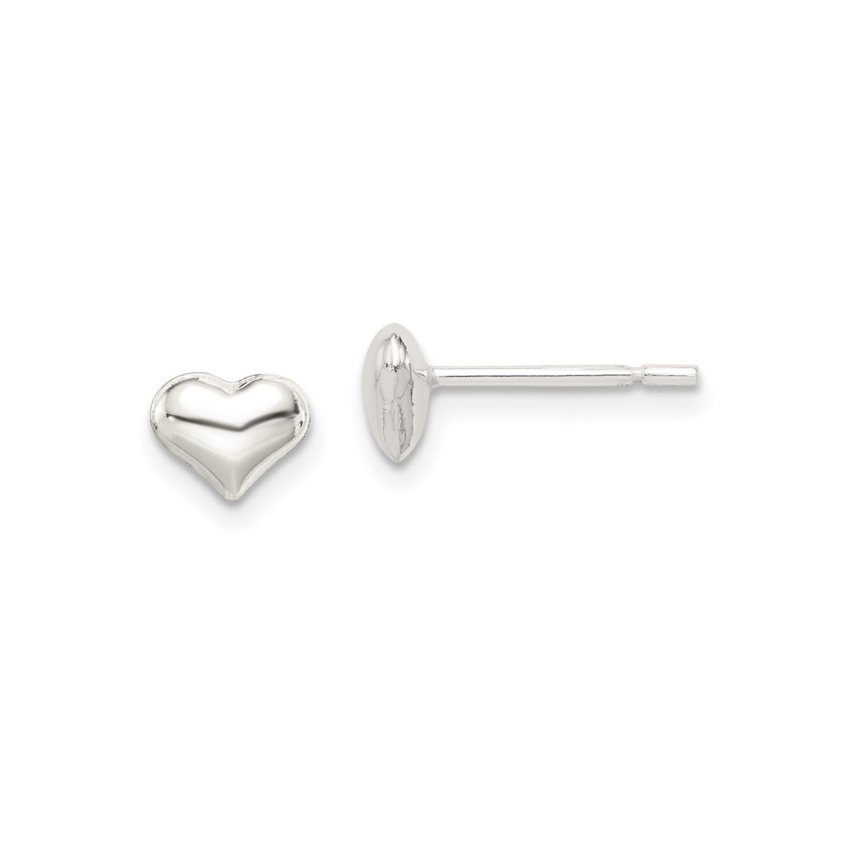 Sterling Silver Heart Stud Earrings with Polished Finish, Minimalist Romantic Design for Women