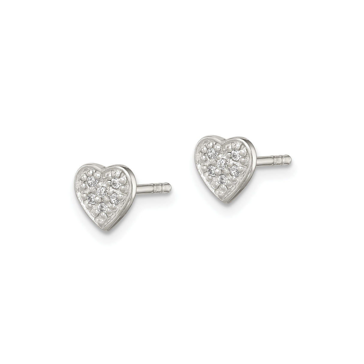 Sterling Silver Heart Stud Earrings with Cubic Zirconia in Floral Cluster Design