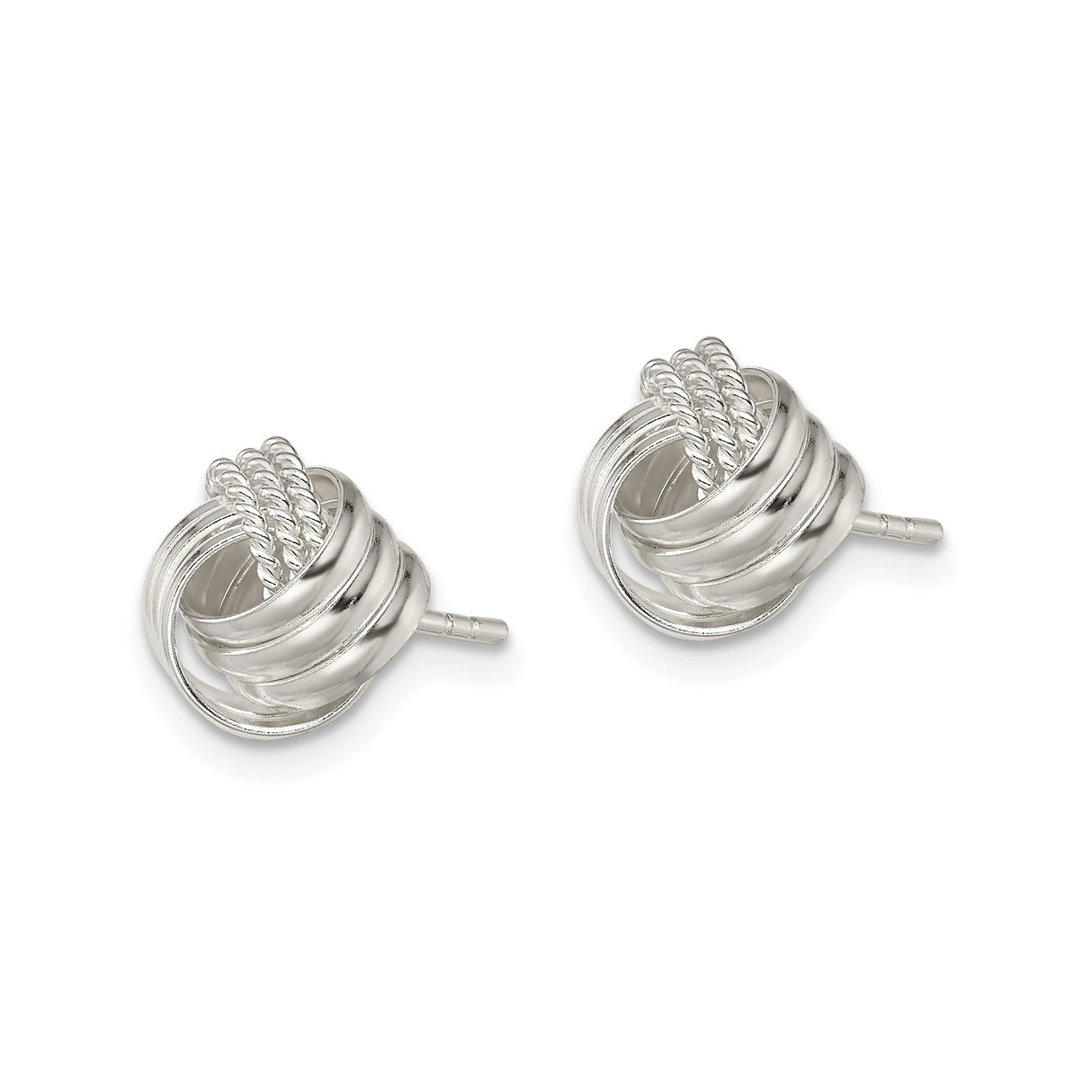 Sterling Silver Love Knot Stud Earrings with Polished and Twisted Textures