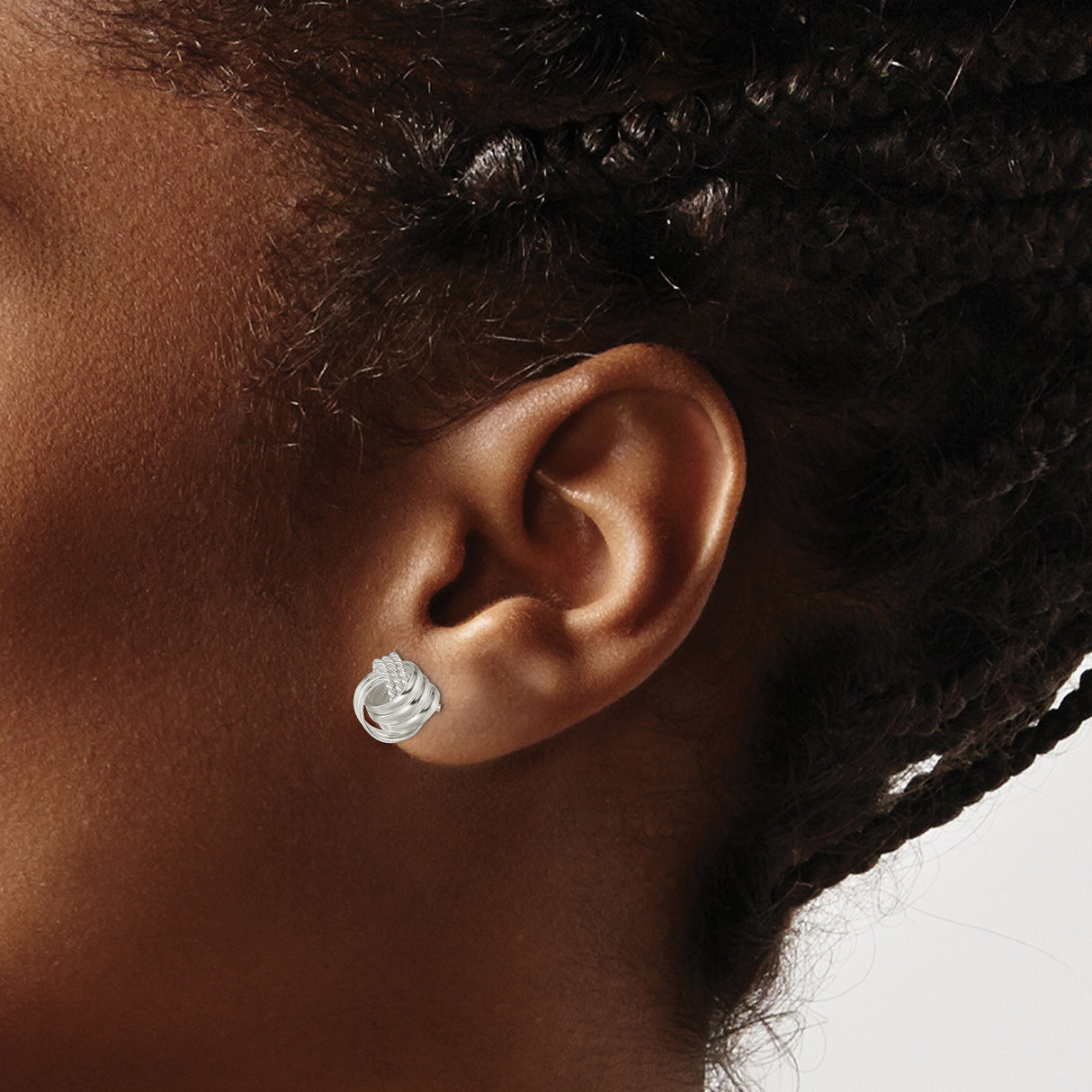 Sterling Silver Love Knot Stud Earrings with Polished and Twisted Textures