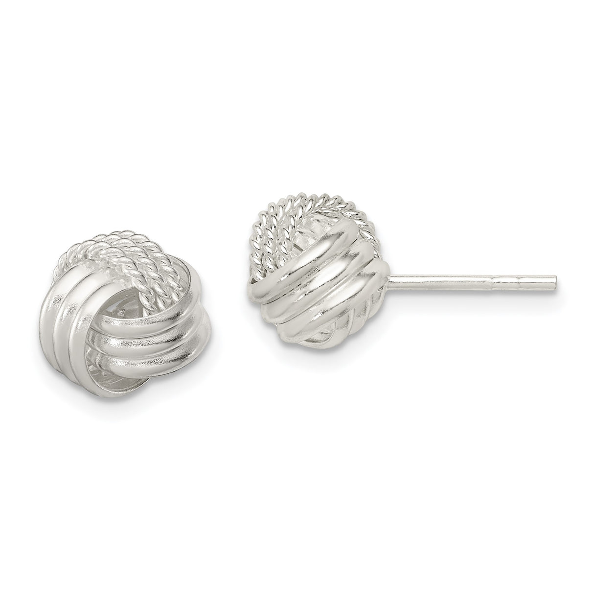 Sterling Silver Love Knot Stud Earrings with Polished and Twisted Textures