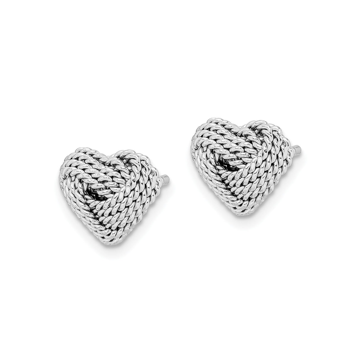 Sterling Silver Heart Shaped Stud Earrings with Woven Rope Texture for Women