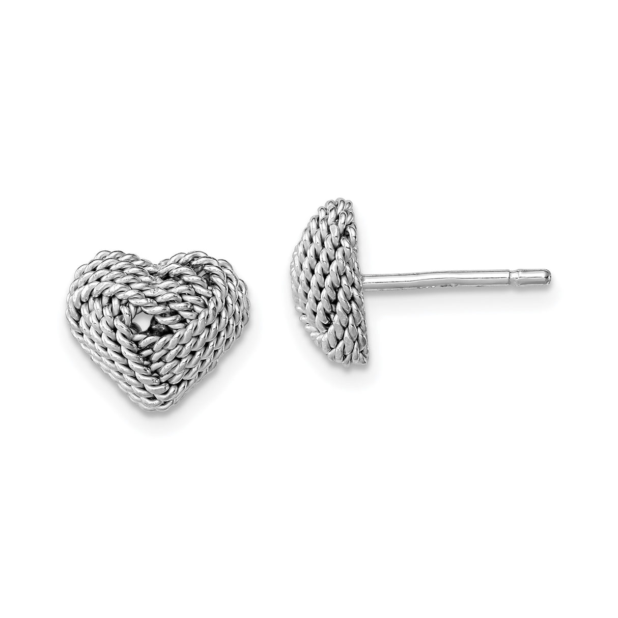 Sterling Silver Heart Shaped Stud Earrings with Woven Rope Texture for Women
