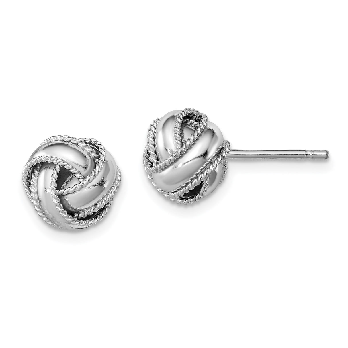 Sterling Silver Love Knot Stud Earrings with Polished and Rope Texture Design