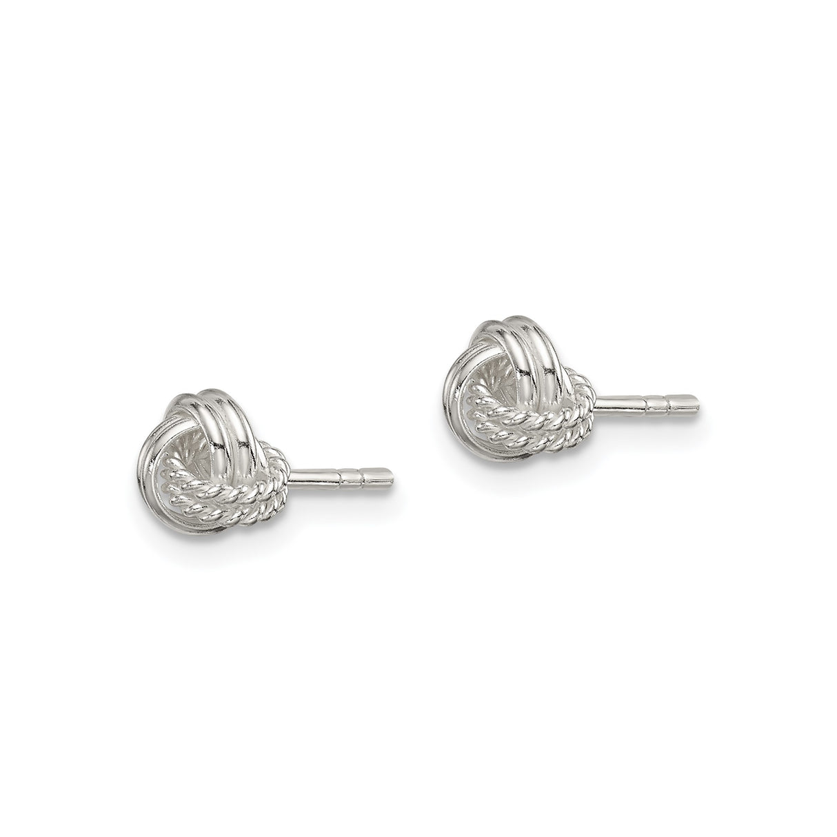 Sterling Silver Love Knot Stud Earrings with Twisted Rope Design and Polished Finish