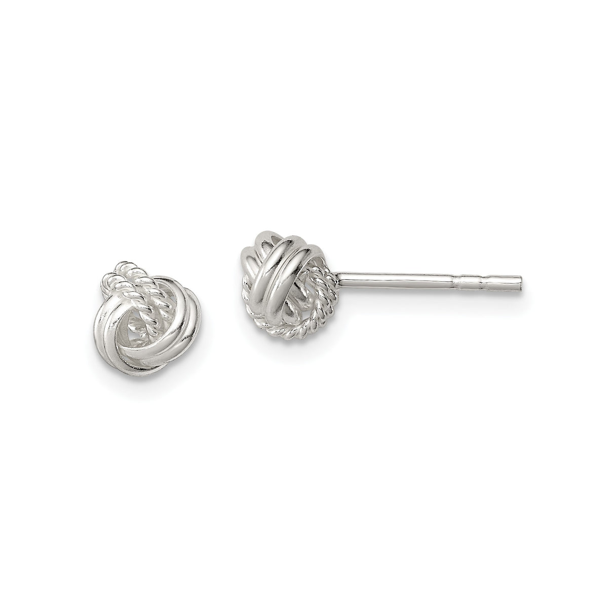 Sterling Silver Love Knot Stud Earrings with Twisted Rope Design and Polished Finish
