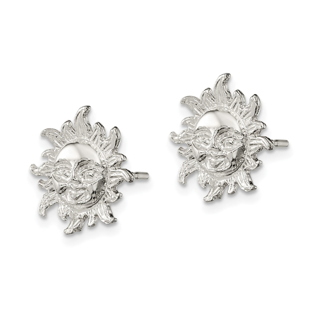 Sterling Silver Sun Face Stud Earrings with Radiant Sunburst Design for Women