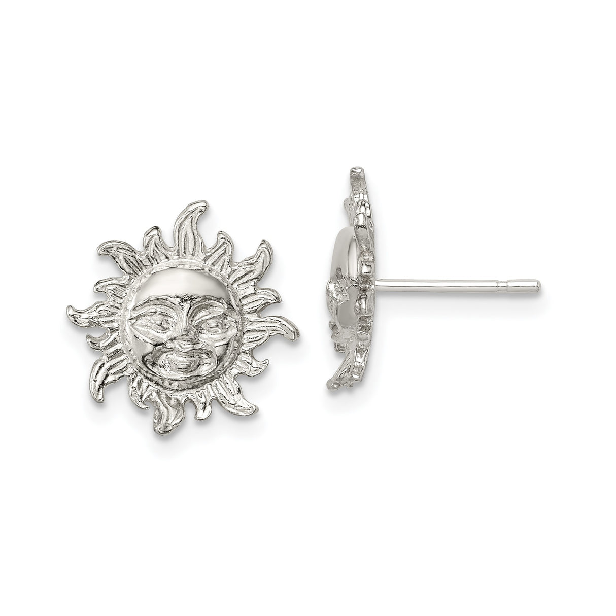 Sterling Silver Sun Face Stud Earrings with Radiant Sunburst Design for Women