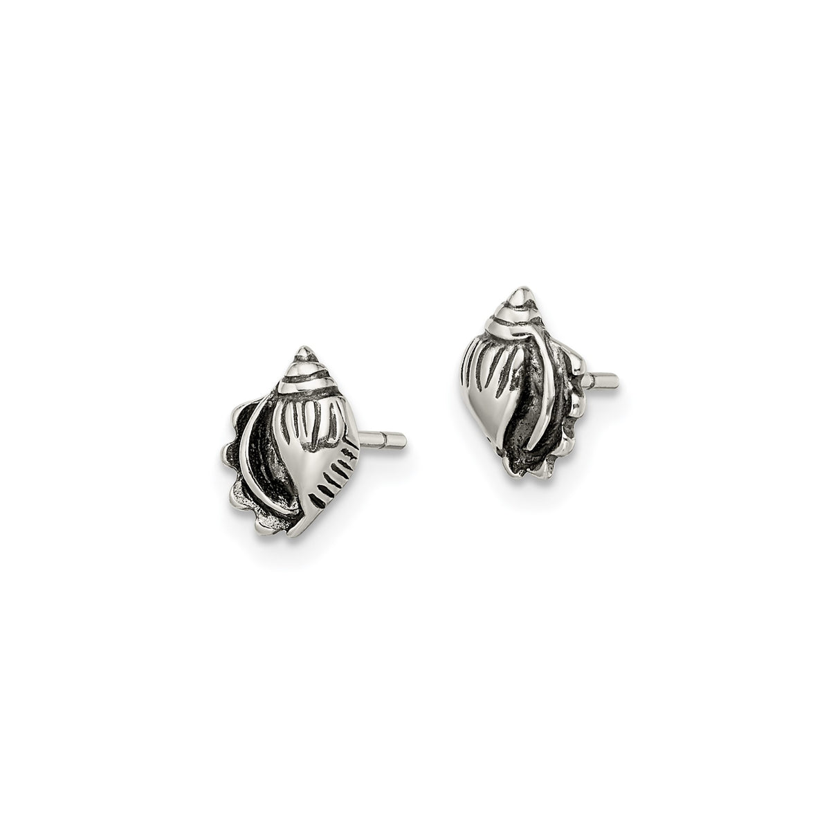 Sterling Silver Conch Shell Stud Earrings, Nautical Coastal Style for Women or Unisex Wear