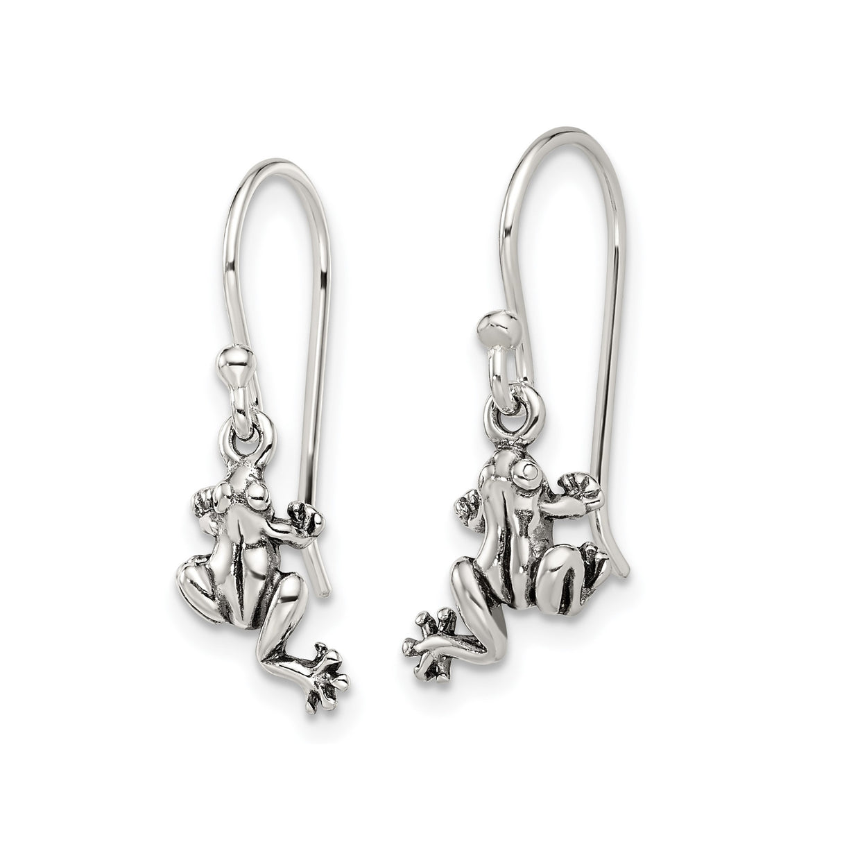 Sterling Silver Dangle Earrings with 3D Frog Charms, Nature Inspired Animal Jewelry for Women