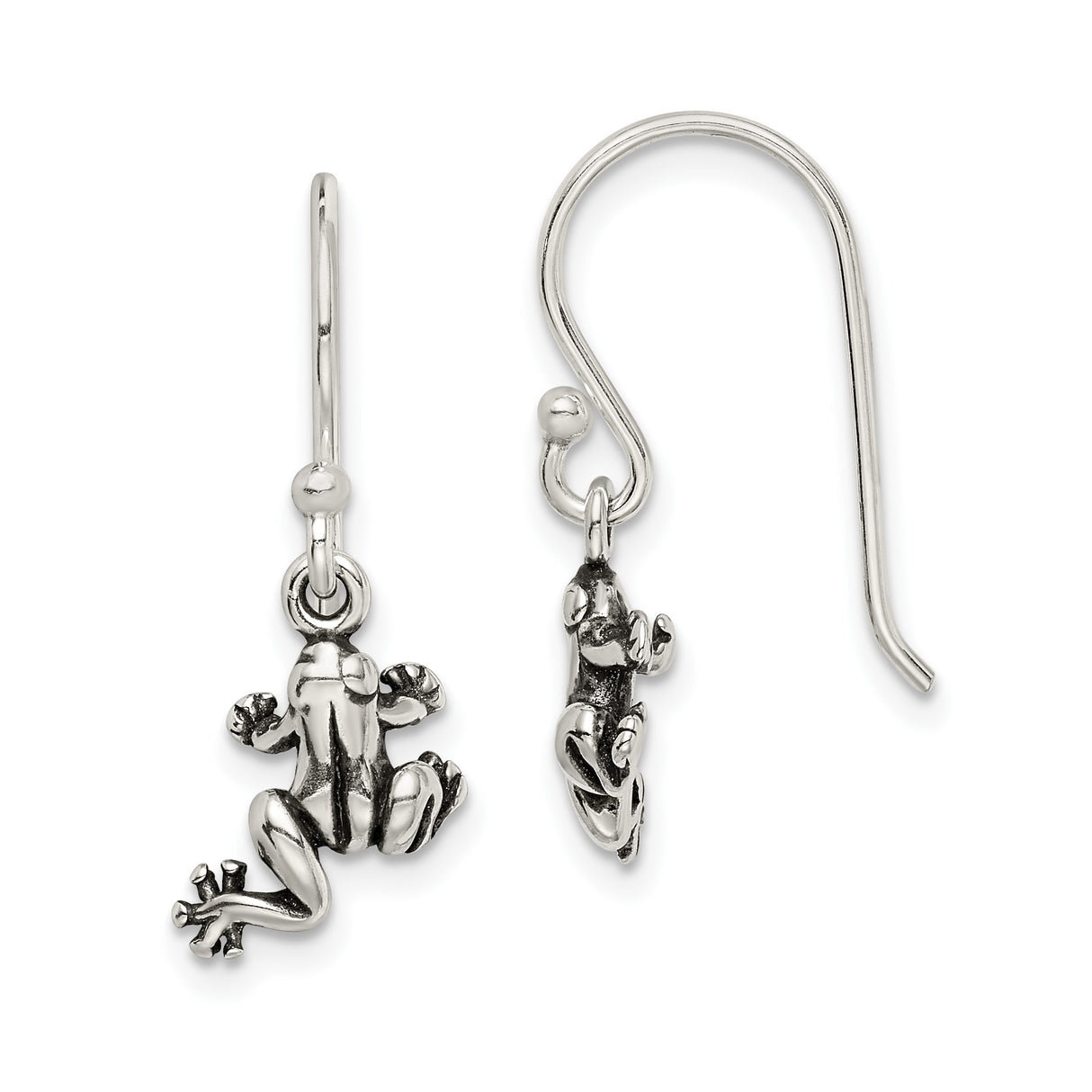 Sterling Silver Dangle Earrings with 3D Frog Charms, Nature Inspired Animal Jewelry for Women