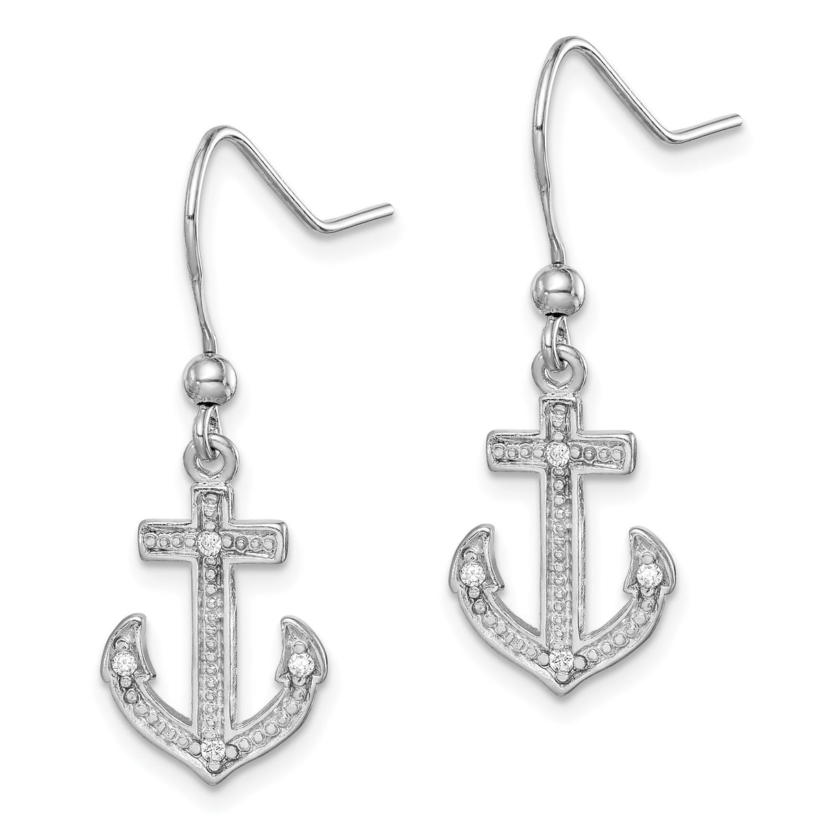 Sterling Silver Anchor Dangle Earrings with Cubic Zirconia, Nautical Spiritual Design