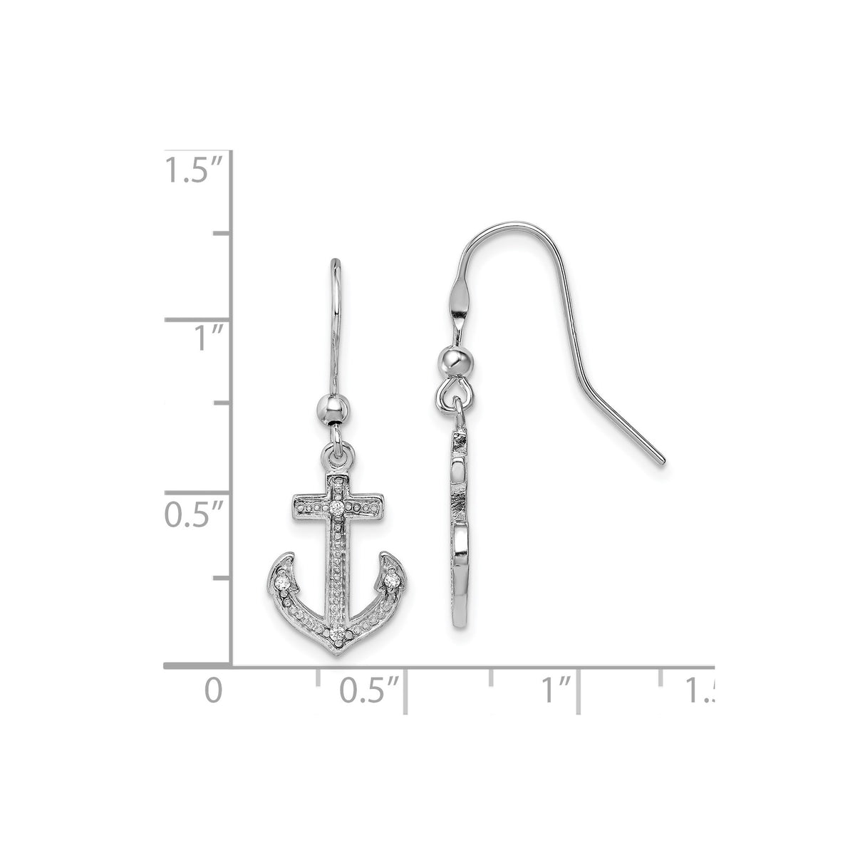 Sterling Silver Anchor Dangle Earrings with Cubic Zirconia, Nautical Spiritual Design