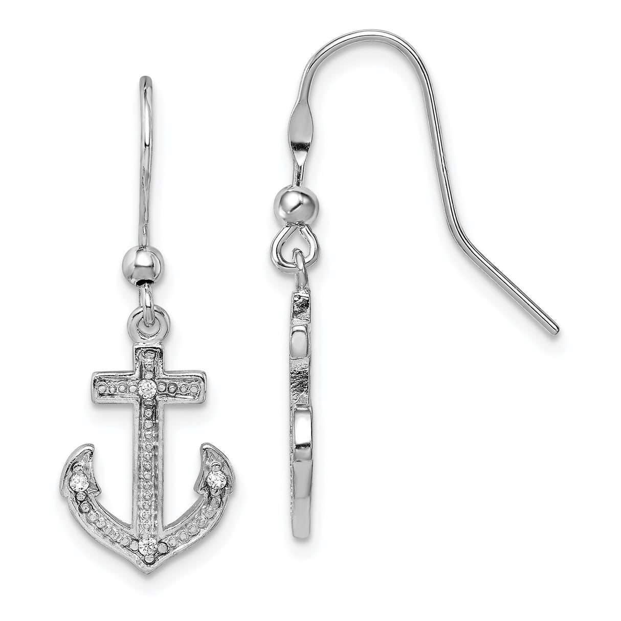 Sterling Silver Anchor Dangle Earrings with Cubic Zirconia, Nautical Spiritual Design