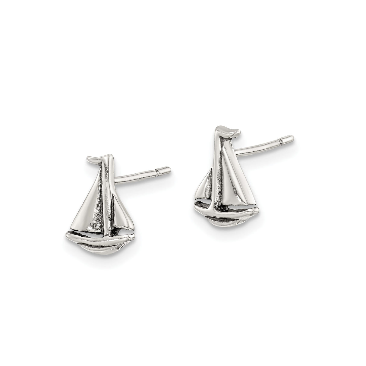 Sterling Silver Sailboat Stud Earrings, Minimalist Nautical Design for Women