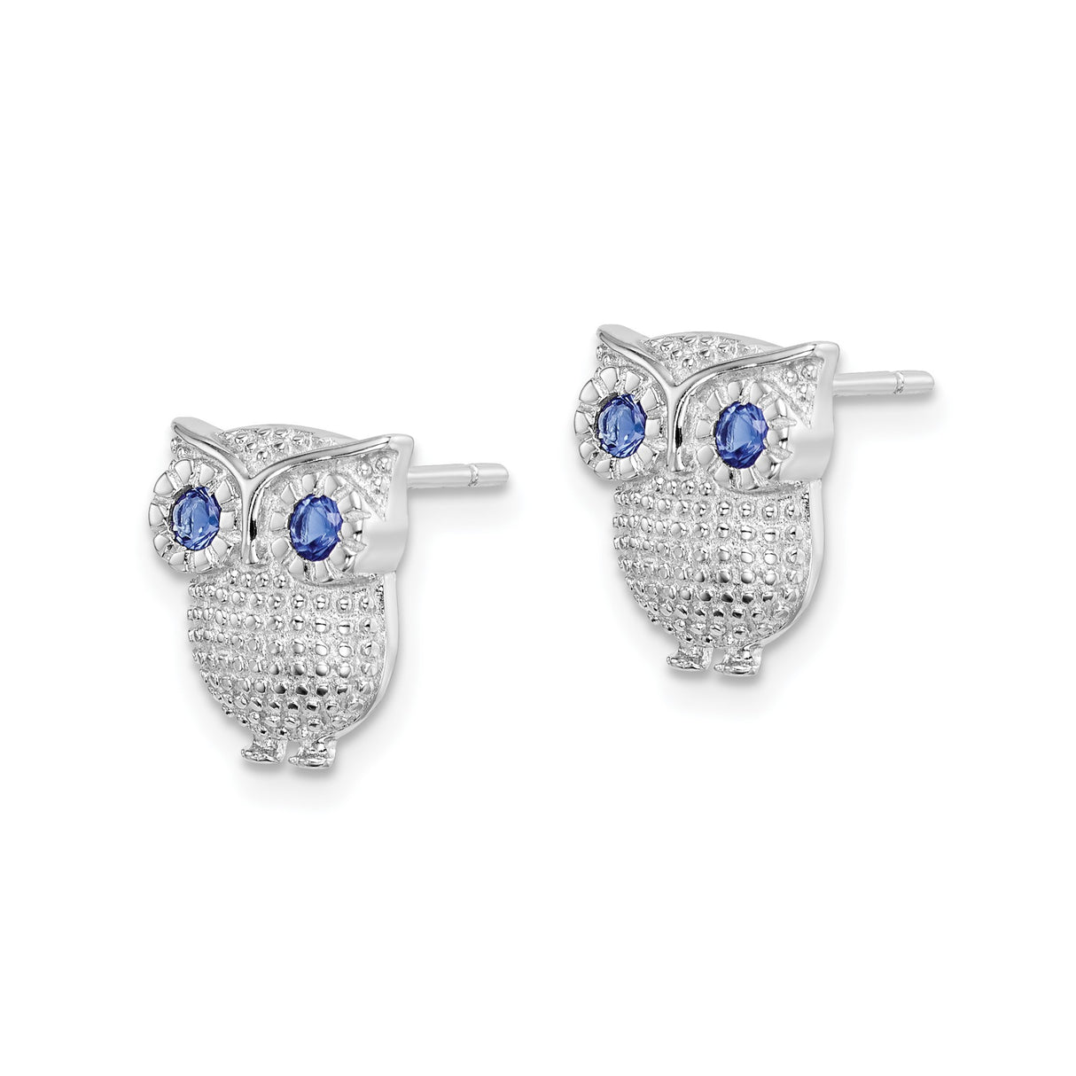 Sterling Silver Owl Stud Earrings with Blue Glass Eyes, Nature Inspired Bird Jewelry for Women
