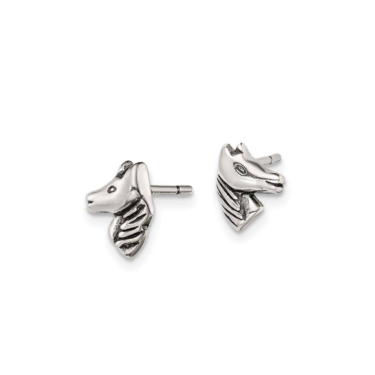Sterling Silver Horse Head Stud Earrings with Detailed Equestrian Design for Women