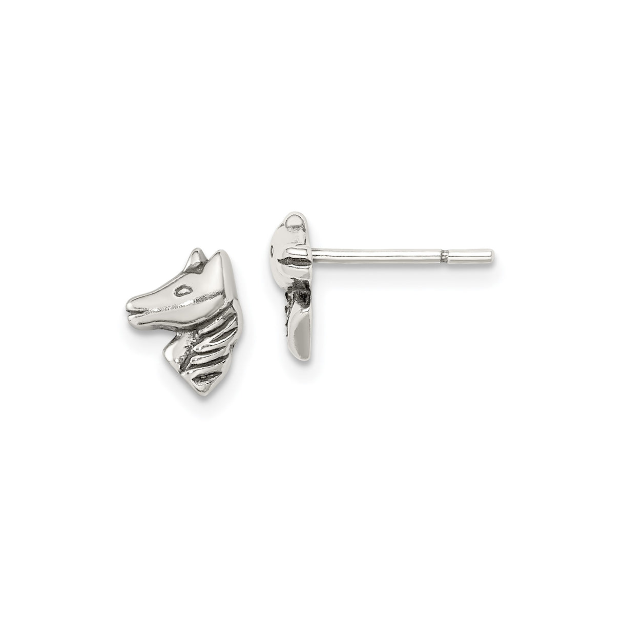 Sterling Silver Horse Head Stud Earrings with Detailed Equestrian Design for Women