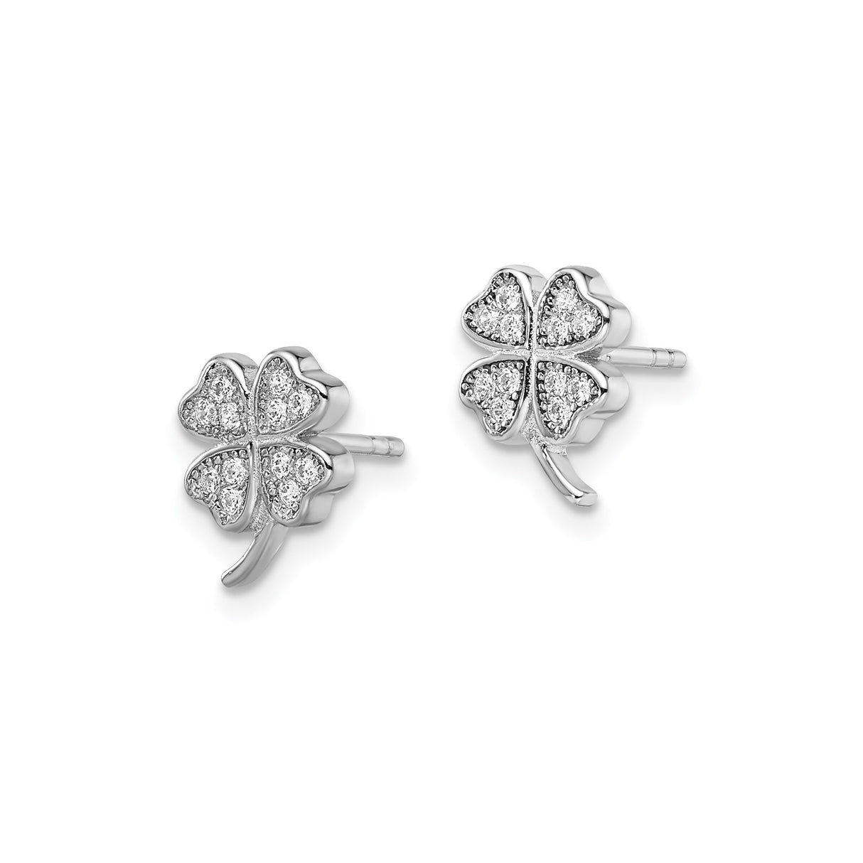 Sterling Silver Four-Leaf Clover Stud Earrings with Pavé Cubic Zirconia Accents