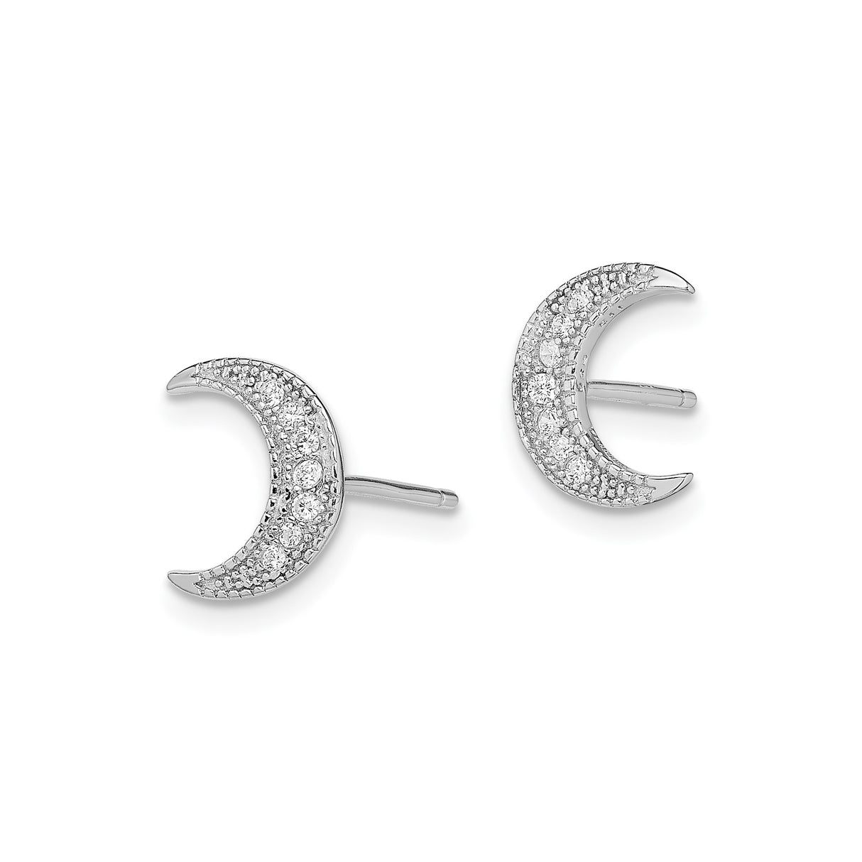 Sterling Silver Crescent Moon Stud Earrings with Cubic Zirconia, Celestial Boho Style for Women