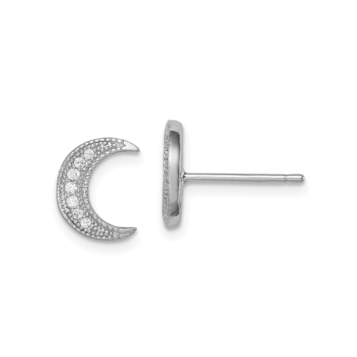 Sterling Silver Crescent Moon Stud Earrings with Cubic Zirconia, Celestial Boho Style for Women