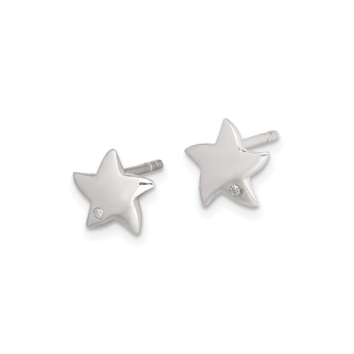 Sterling Silver Star Stud Earrings with Diamond Accent, Minimalist Celestial Design