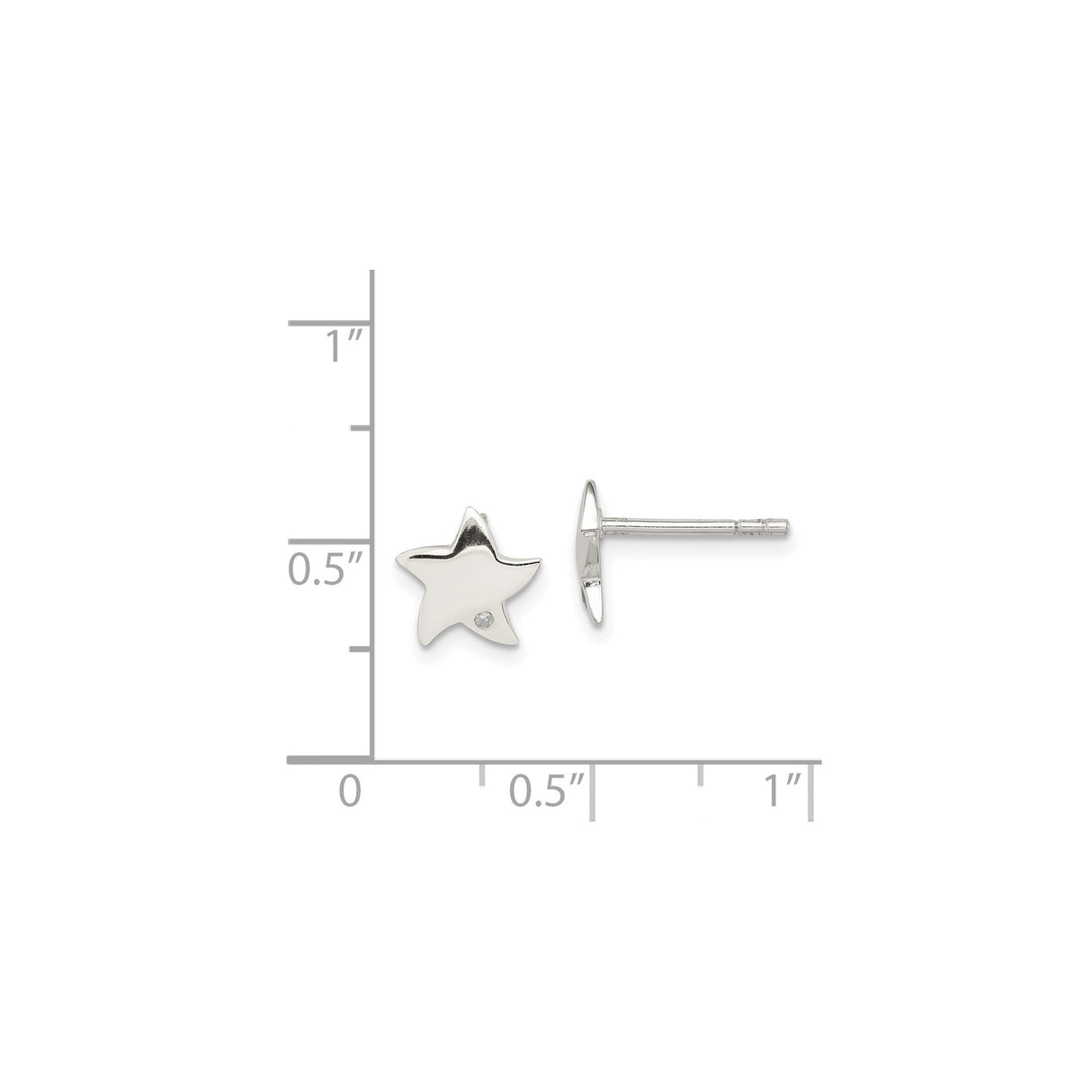 Sterling Silver Star Stud Earrings with Diamond Accent, Minimalist Celestial Design