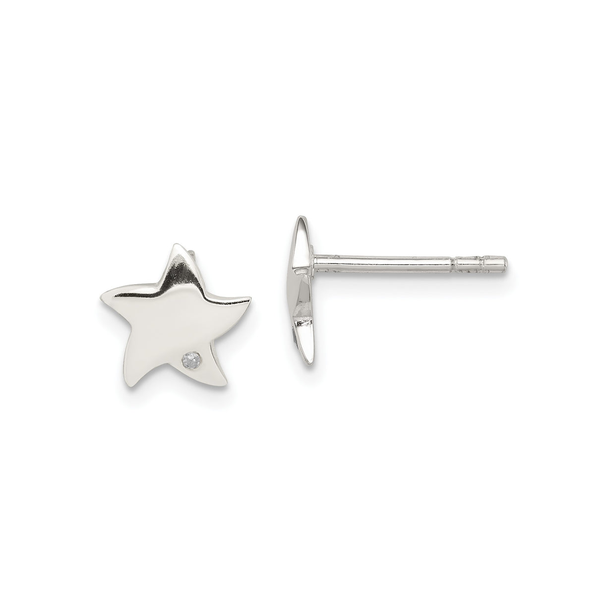 Sterling Silver Star Stud Earrings with Diamond Accent, Minimalist Celestial Design