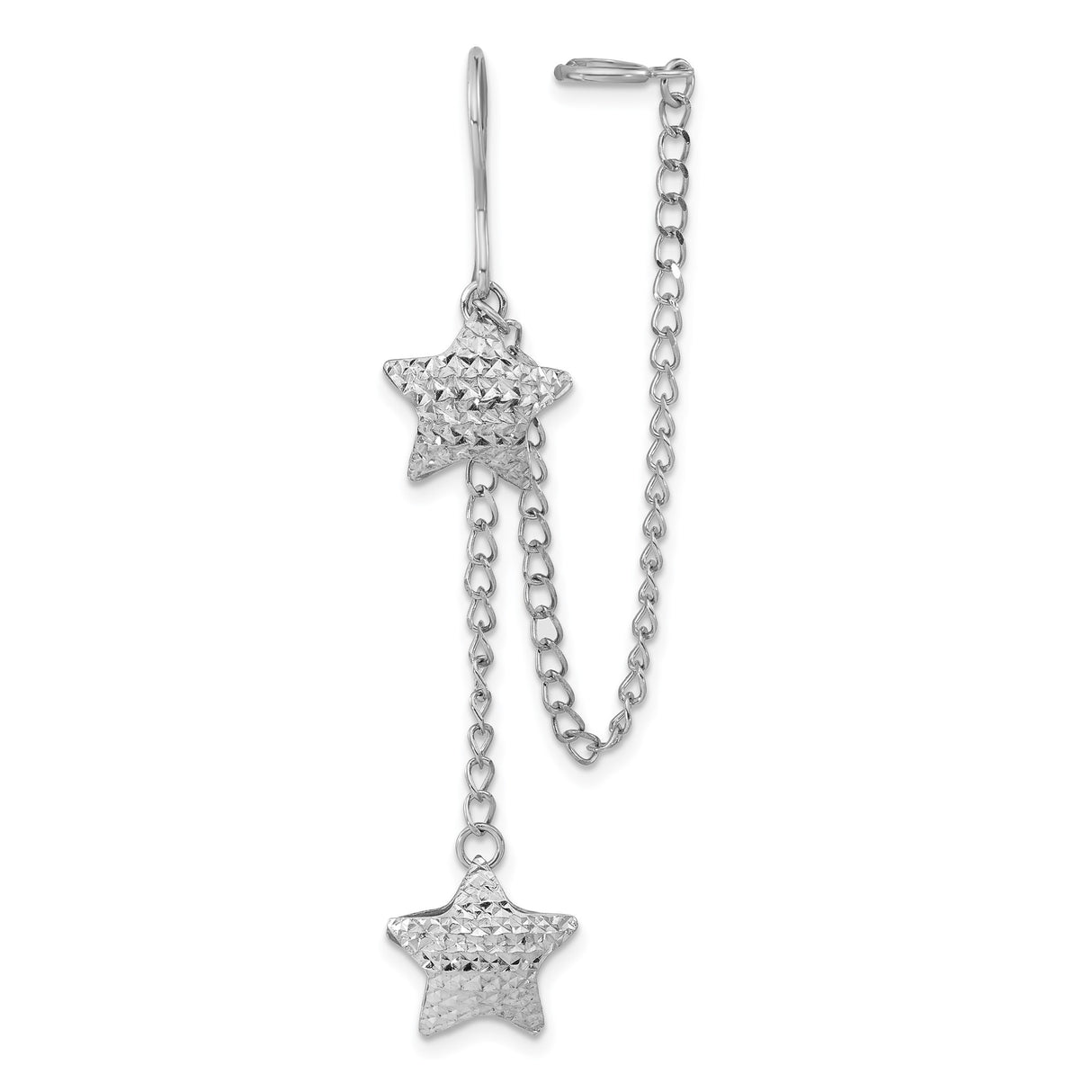Sterling Silver Dangle Earrings with Delicate Chains and Textured Star Charms