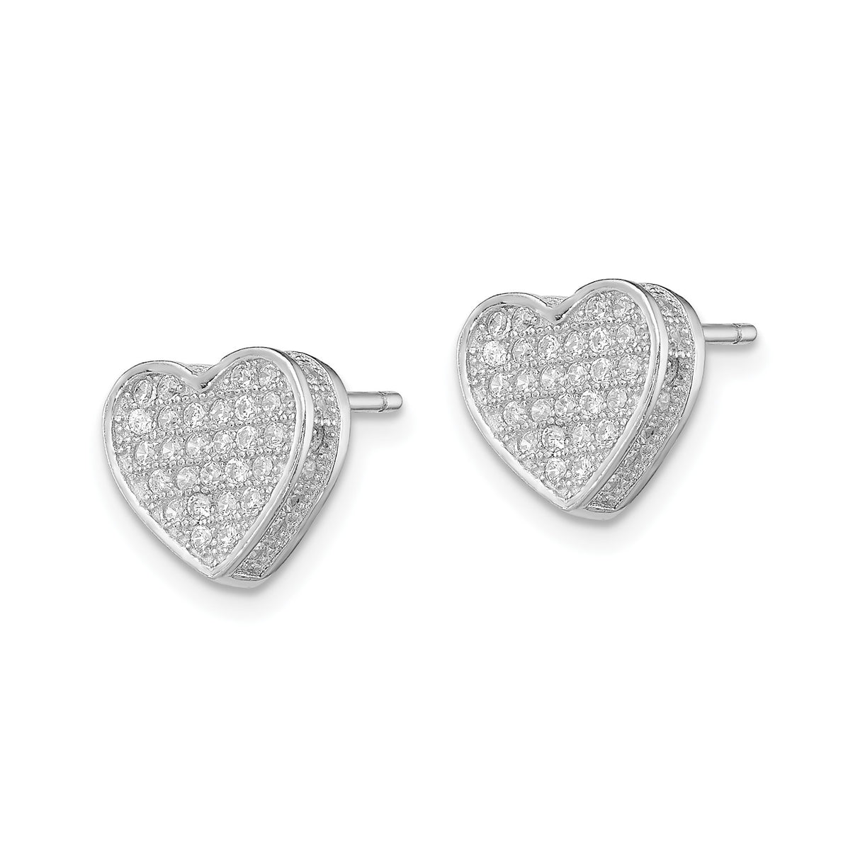 Sterling Silver Heart Shaped Stud Earrings with Clear Cubic Zirconia Pavé Setting