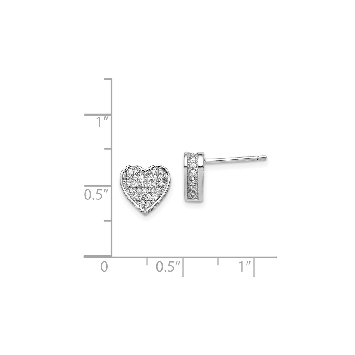 Sterling Silver Heart Shaped Stud Earrings with Clear Cubic Zirconia Pavé Setting