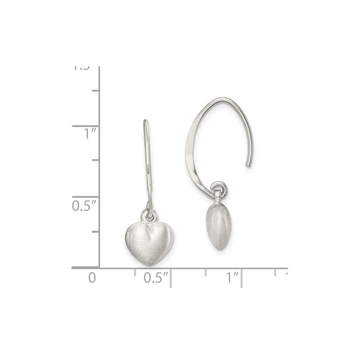 Sterling Silver Drop Earrings with Brushed Heart Charm Design for Women