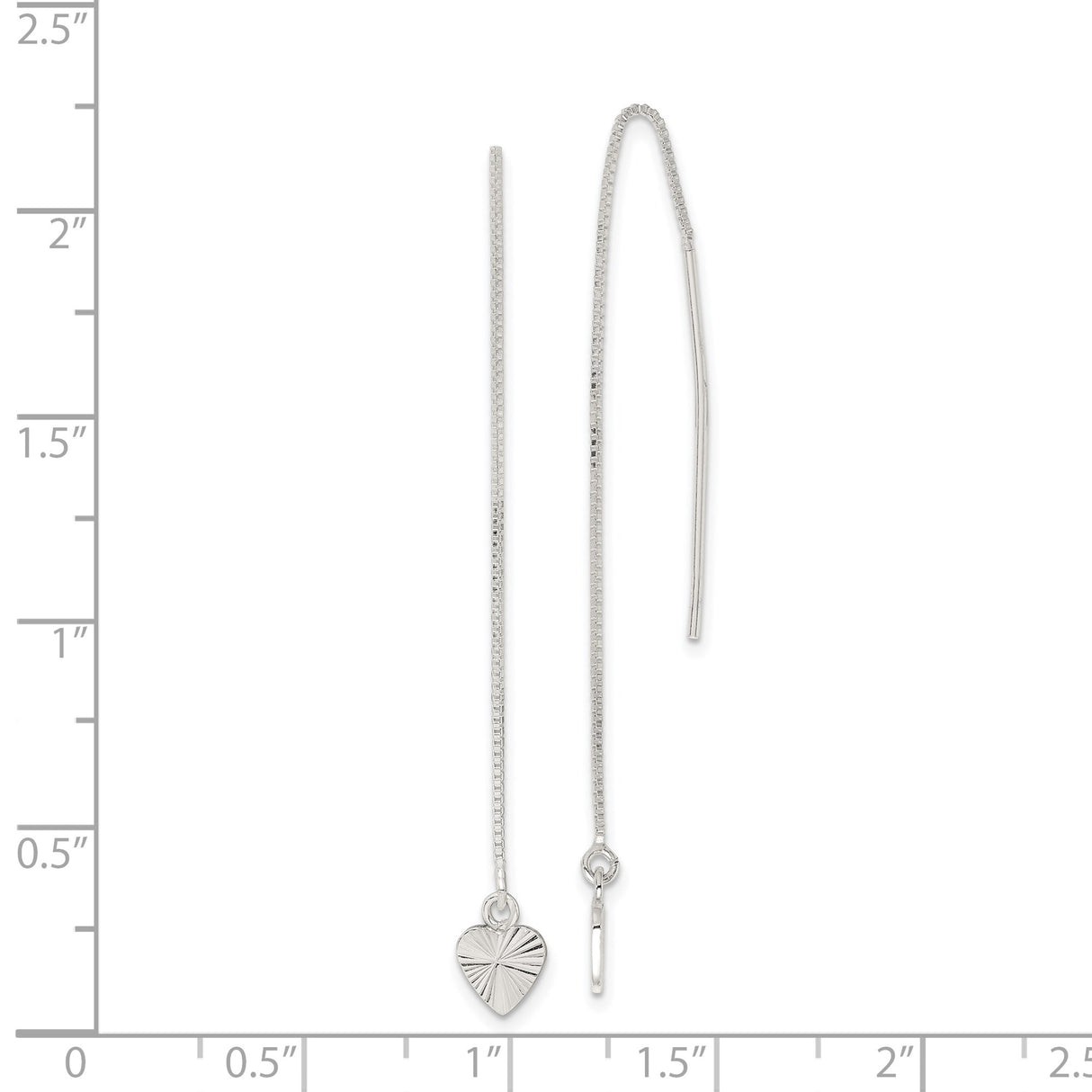 Sterling Silver Threader Earrings with Sunburst Heart Charm, Minimalist Pull-Through Design
