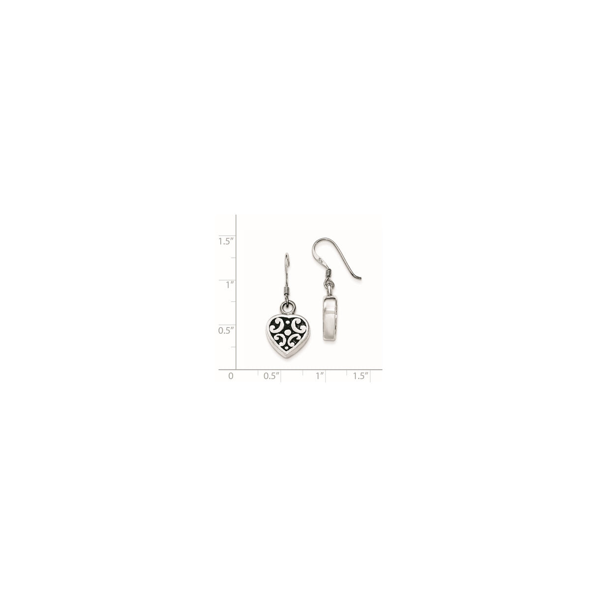 Sterling Silver Dangle Earrings with Filigree Heart, Scrollwork and Swirl Design, Boho Vintage Style