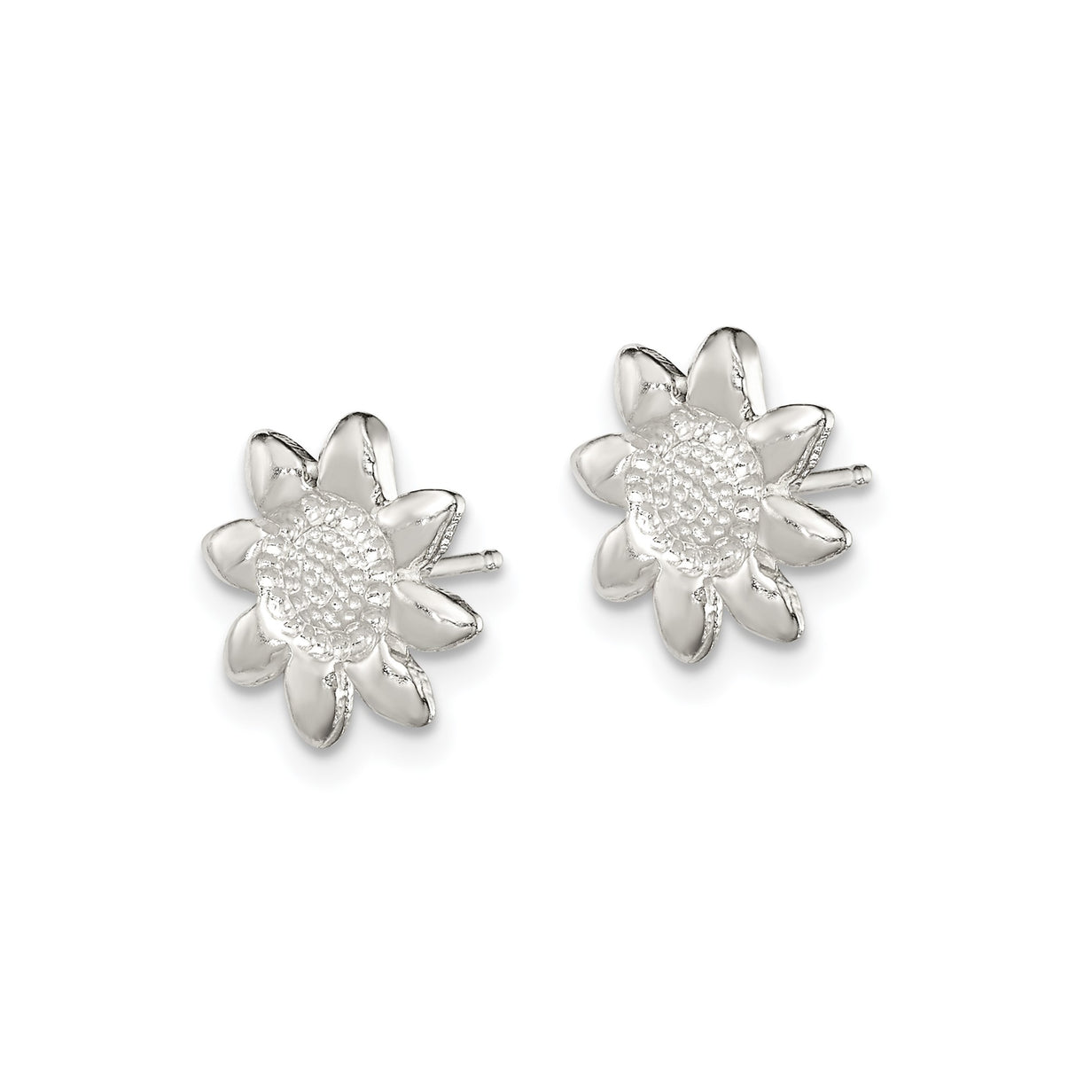 Sterling Silver Sunflower Stud Earrings, Detailed Floral Botanical Design for Women