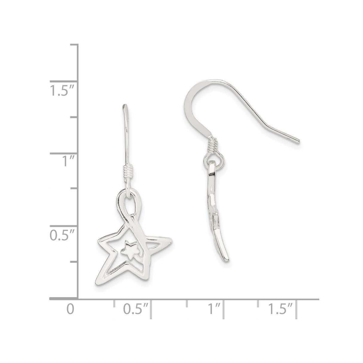 Sterling Silver Star Dangle Earrings with Open Star and Small Star Design