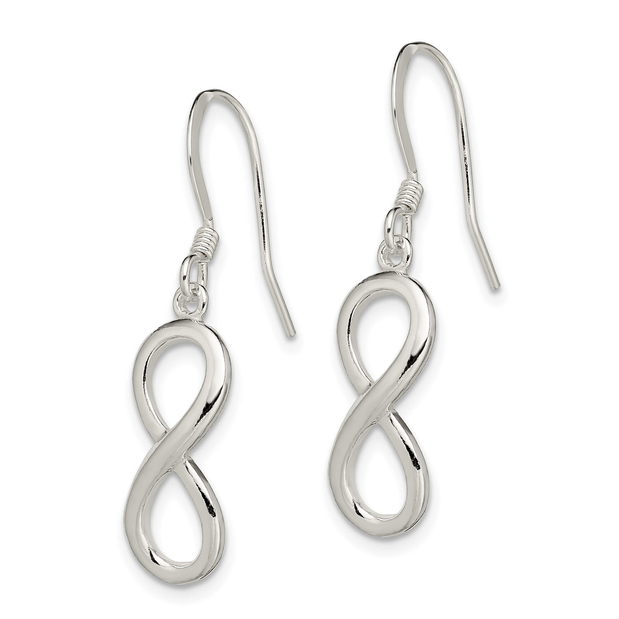 Sterling Silver Infinity Symbol Dangle Earrings, Polished Minimalist Design for Women