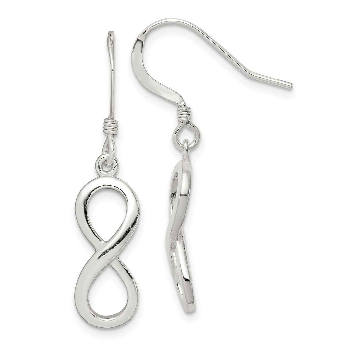 Sterling Silver Infinity Symbol Dangle Earrings, Polished Minimalist Design for Women