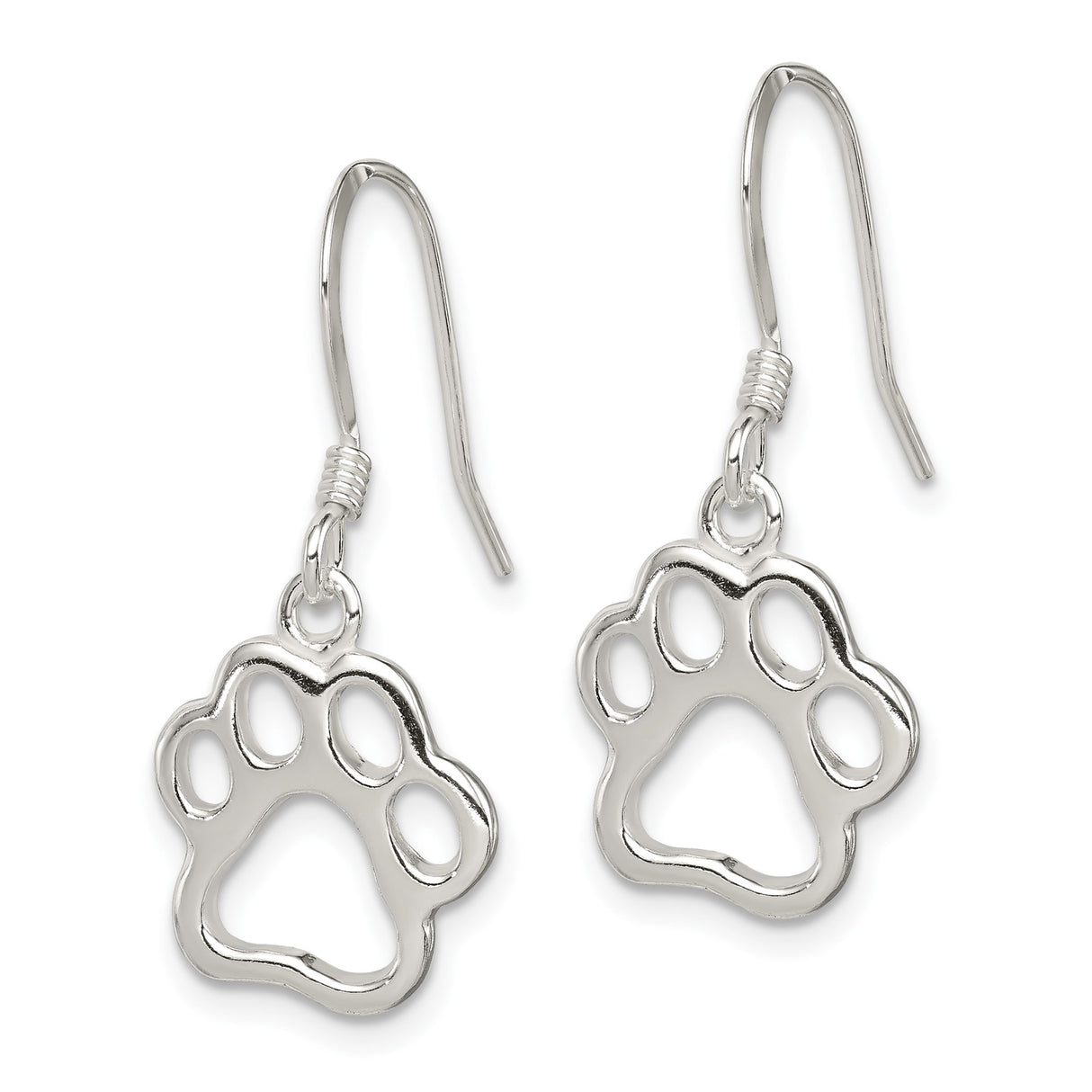 Sterling Silver Dangle Earrings with Open Paw Design, Lightweight Drop Style for Pet Lovers