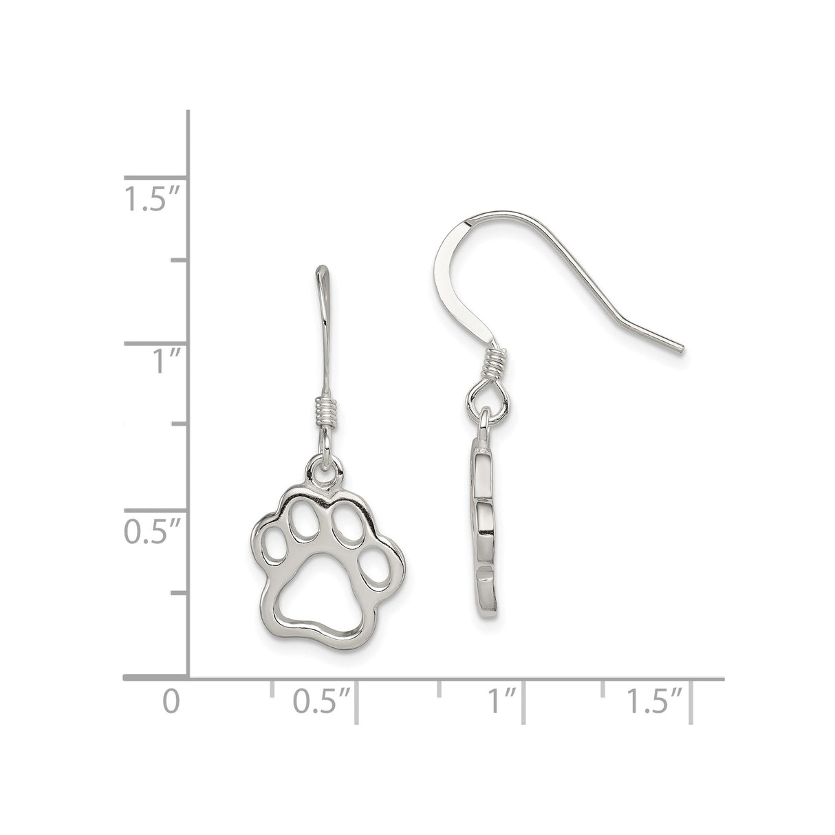 Sterling Silver Dangle Earrings with Open Paw Design, Lightweight Drop Style for Pet Lovers