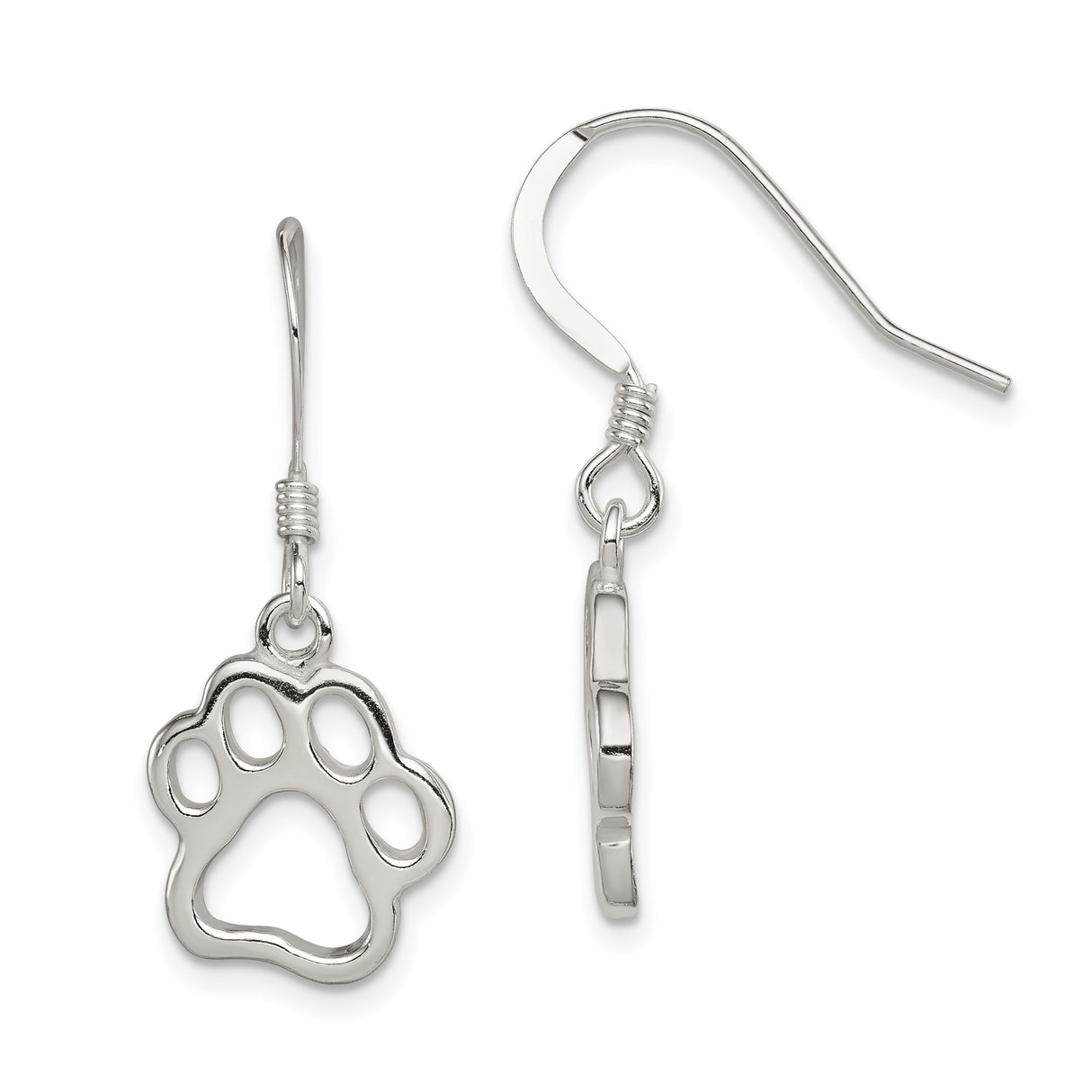 Sterling Silver Dangle Earrings with Open Paw Design, Lightweight Drop Style for Pet Lovers