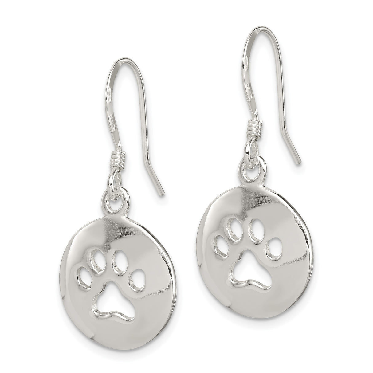 Sterling Silver Dangle Earrings with Round Charm and Paw Print Cutout Design for Women