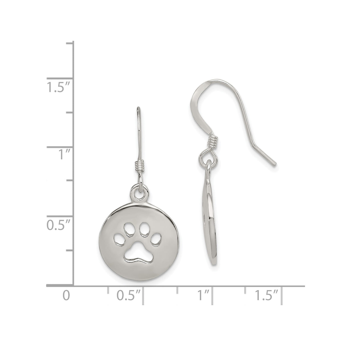 Sterling Silver Dangle Earrings with Round Charm and Paw Print Cutout Design for Women