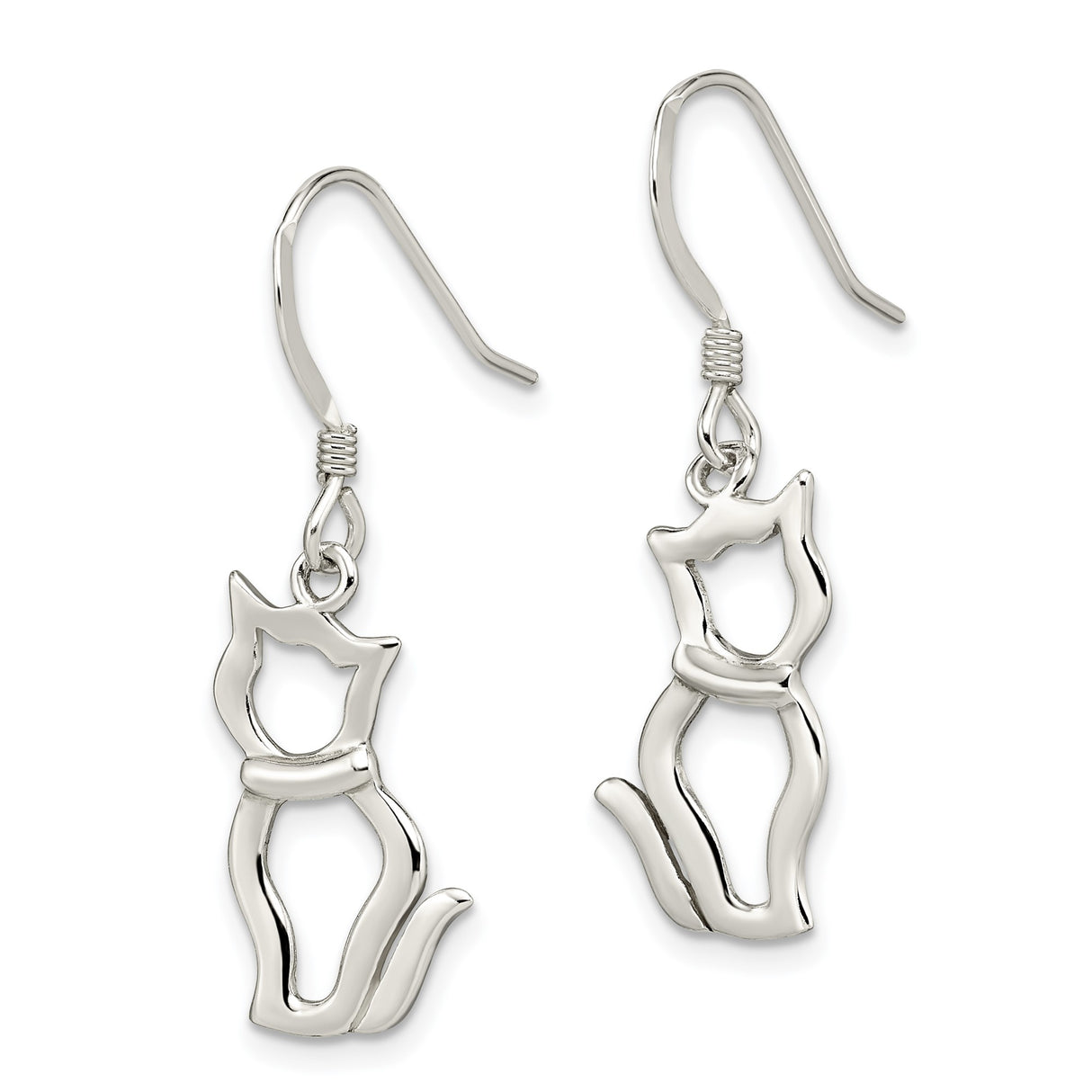 Sterling Silver Dangle Earrings, Cat Silhouette Design, Minimalist Animal Jewelry for Women