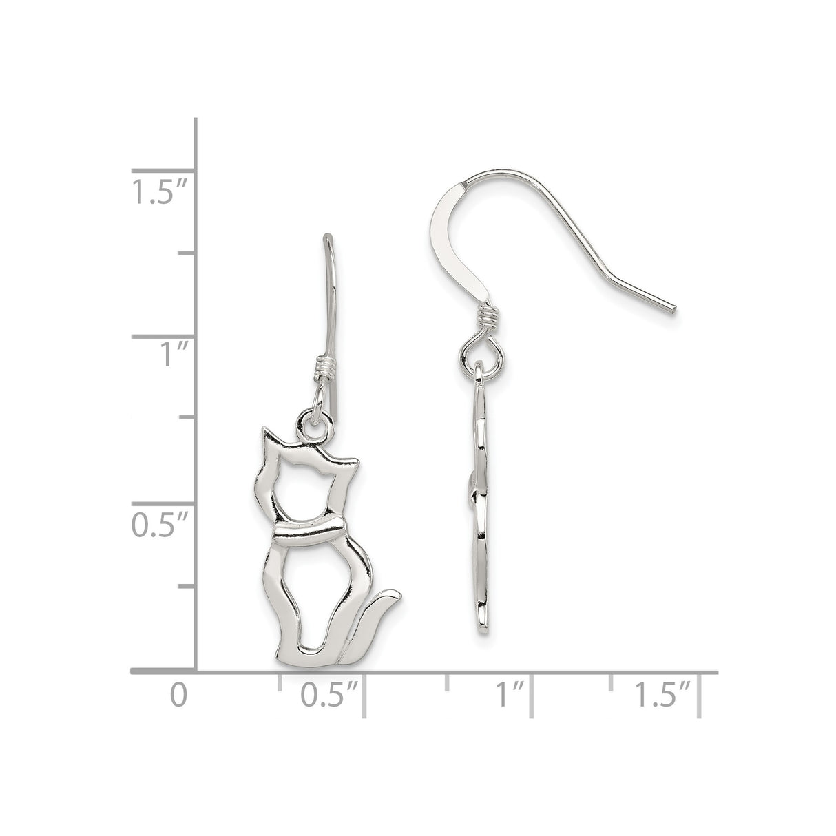 Sterling Silver Dangle Earrings, Cat Silhouette Design, Minimalist Animal Jewelry for Women
