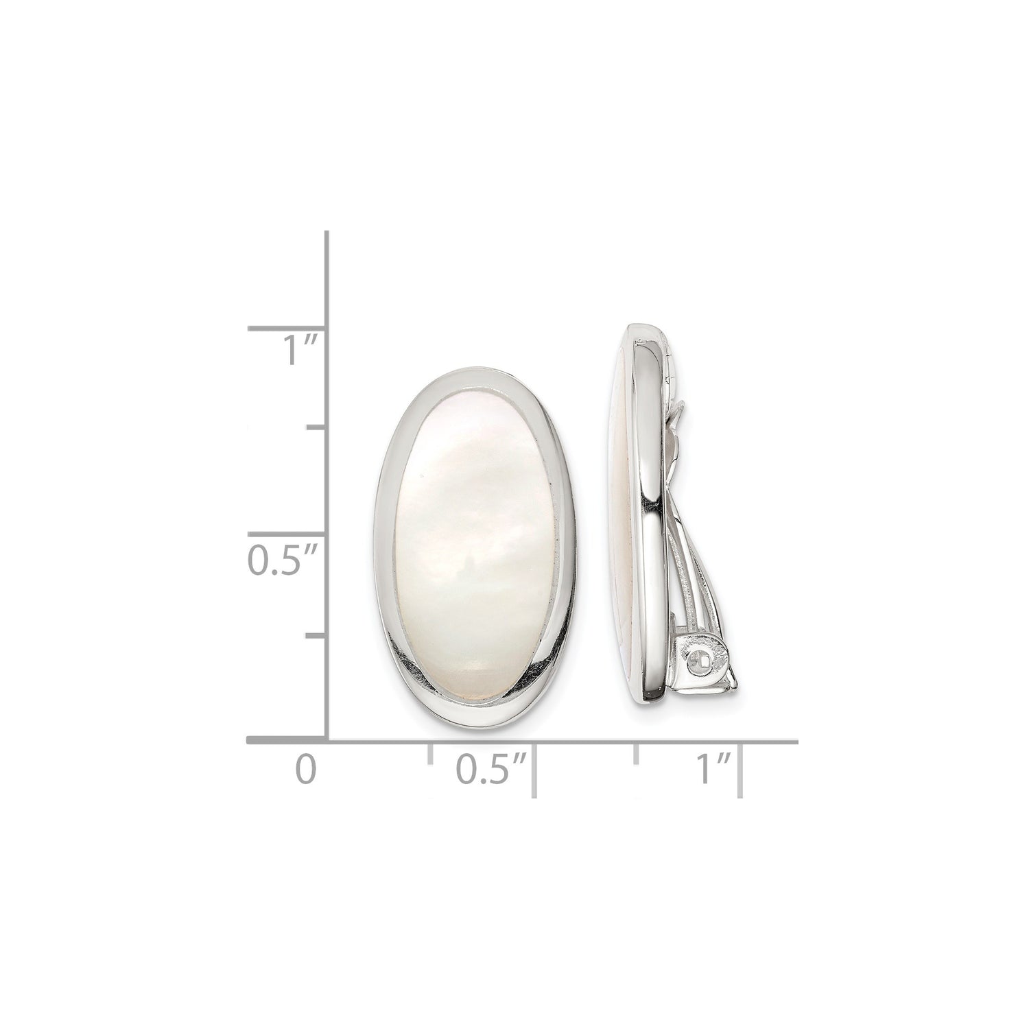 Sterling Silver Clip-On Oval Earrings with White Mother-of-Pearl Inlays