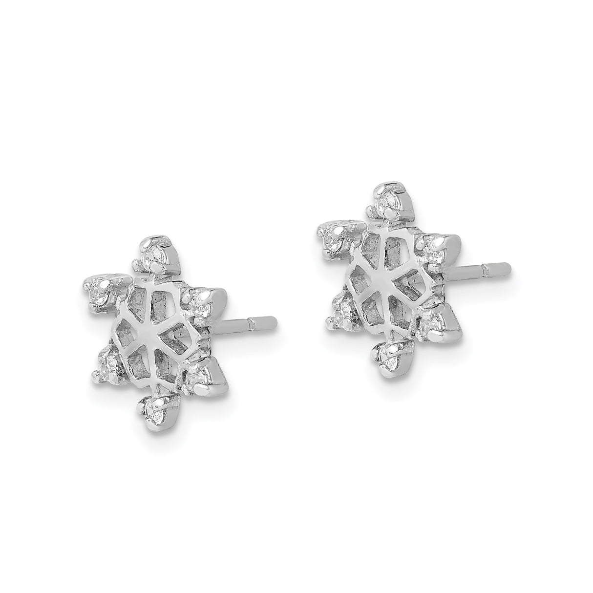 Sterling Silver Snowflake Stud Earrings with Cubic Zirconia Accents, Openwork Winter Design