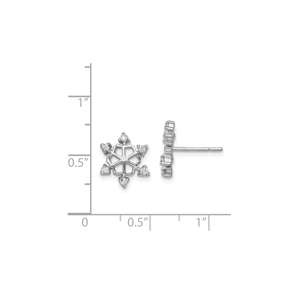 Sterling Silver Snowflake Stud Earrings with Cubic Zirconia Accents, Openwork Winter Design